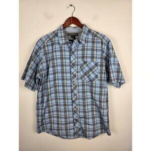 Mens XL Blue Plaid Short Sleeve Snap Front Performance Vented Shirt